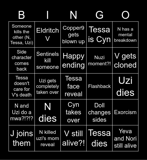 Murder Drones finale predictions Bingo Card