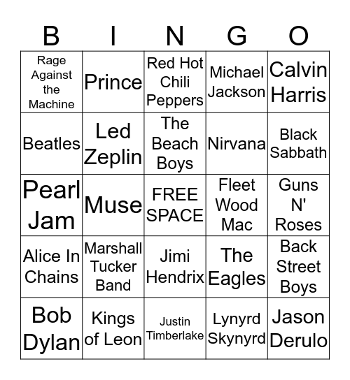 Rock N' Roll BINGO                         Set#2 Bingo Card