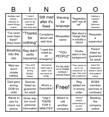 PAR Call Bingo Card