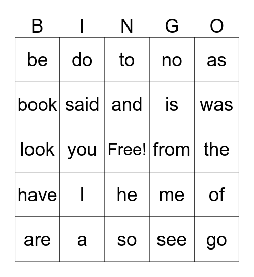 UFLI Heart Words Bingo Card