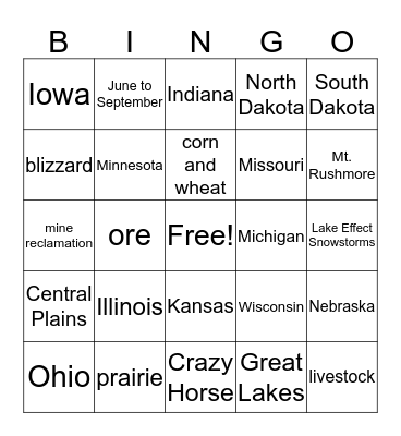 Environment of the Middle West Bingo Card