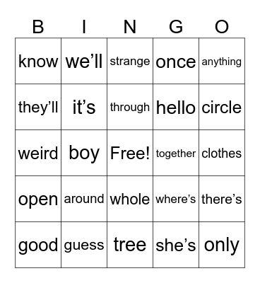 HFW Bingo 2/16 Bingo Card