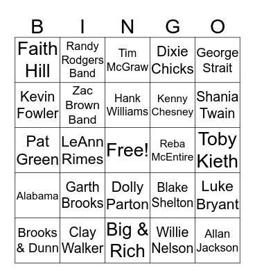Country Music BINGO Card