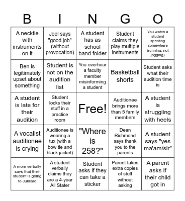 2-24 Audition Day Bingo Card