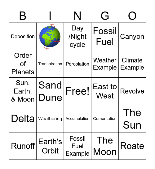 Science Review Bingo Card