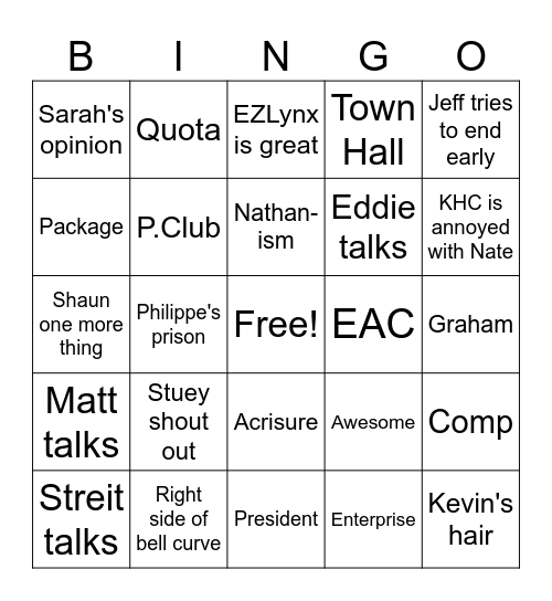 Friday Bingo Card