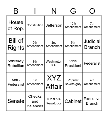 Federalist Era Bingo Card