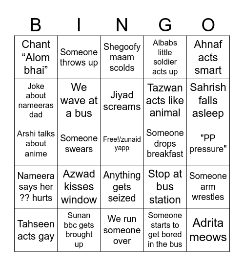 bus bingo Card