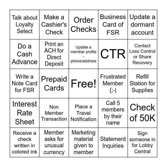 DT Teller Bingo Card