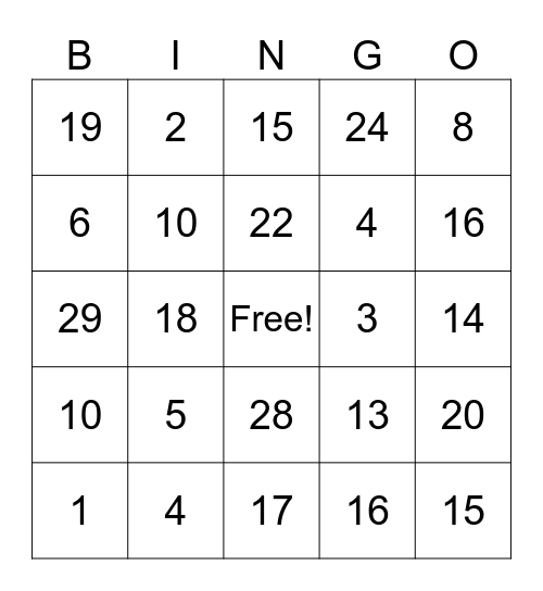 Los Numeros Bingo Card