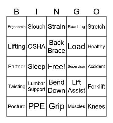 BACK SAFETY Bingo Card