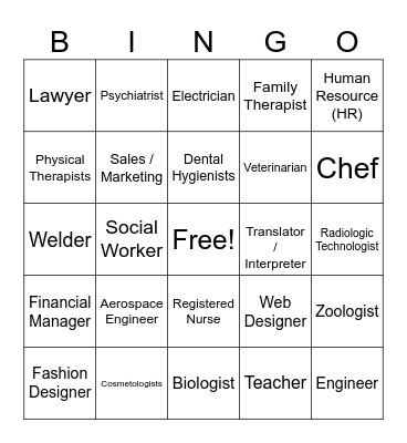 Career Term Bingo Card