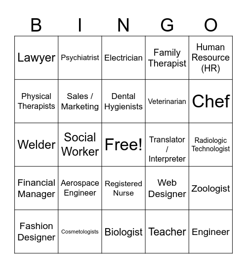 Career Term Bingo Card