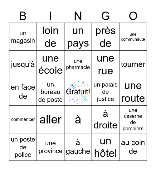 La Belle Province - Vocabulaire Bingo Card