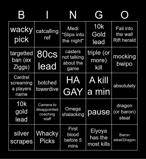 LCS Best of 5 Bingo Card