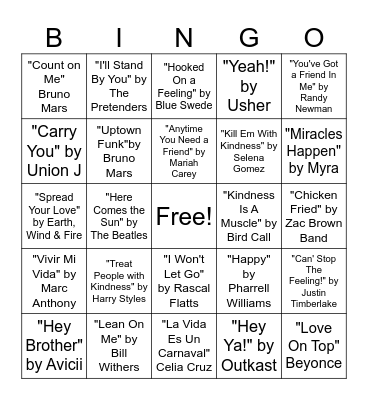 Spreading The Love Bingo Card