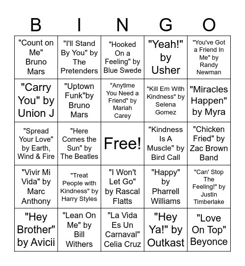 Spreading The Love Bingo Card