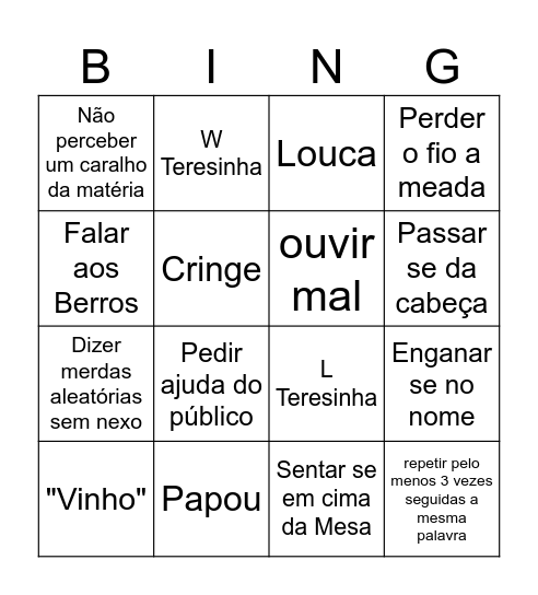 Bingo da Aula da Teresinha Bingo Card