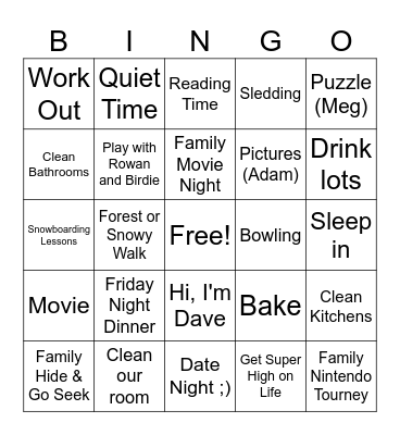 Family Weekend Beggs Style Bingo Card