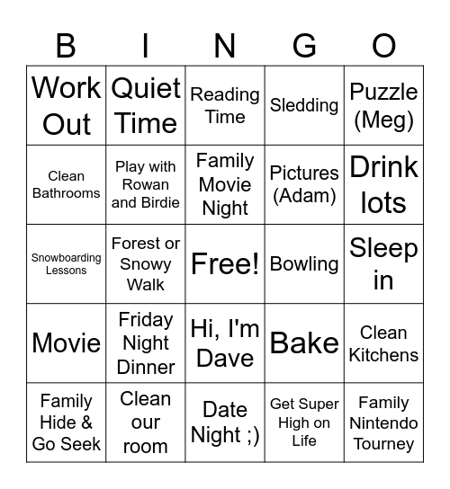 Family Weekend Beggs Style Bingo Card