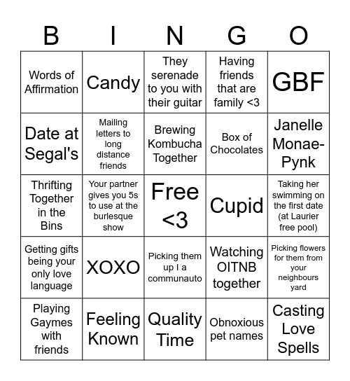 Galentine's Gay Bingo Card