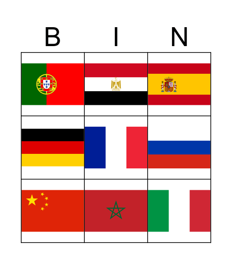 Flags of the World Bingo Card