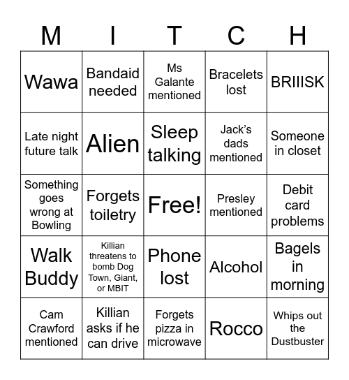 Mitch! Bingo Card