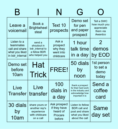 BDR TEAM Bingo Card