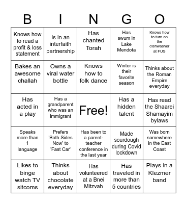 Getting to Know You Bingo Card