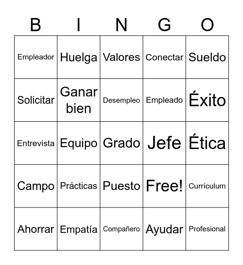 Profesiones Bingo Card