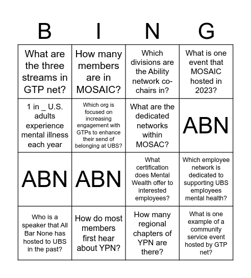 Untitled Bingo Card