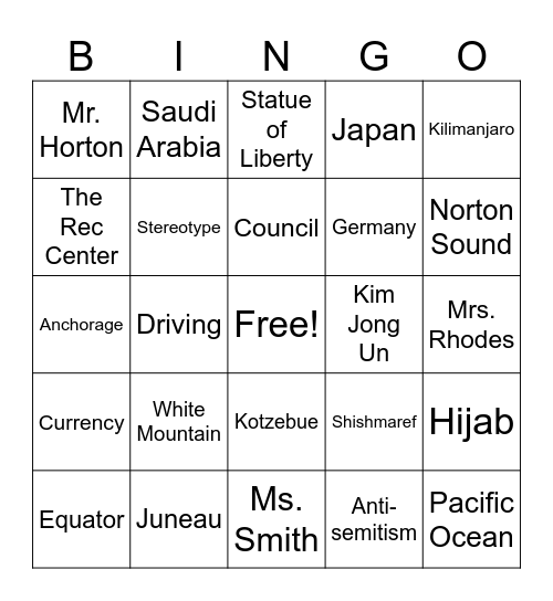 6th Grade Bingo with Mr. Fox Bingo Card