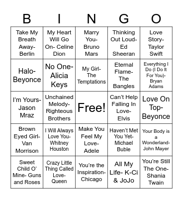 Music Bingo!! Bingo Card