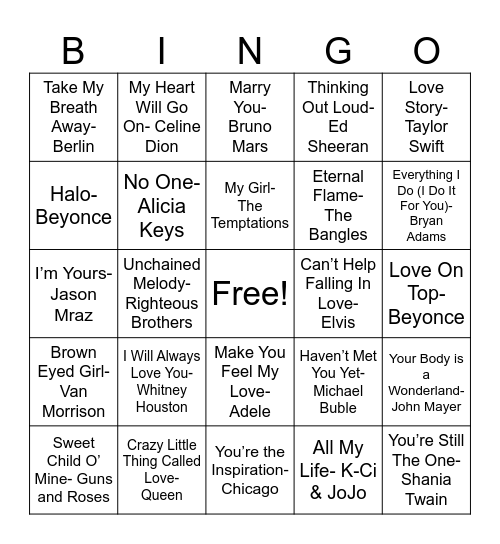 Music Bingo!! Bingo Card