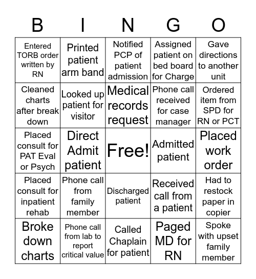 Clerk Bingo Card