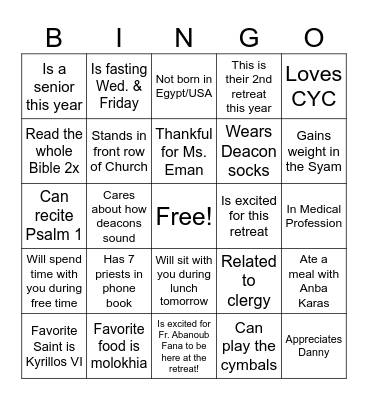 COPTIC BINGO Card