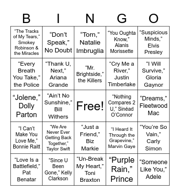 Heart Break Bingo Card