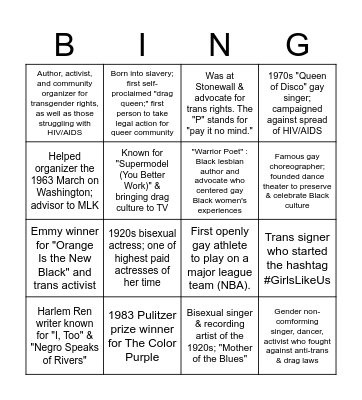 Black Queer History Bingo Card