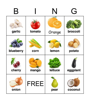 Fruits and Vegetables Bingo Card