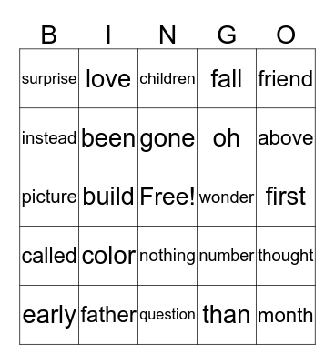 4th Term Sight Words Bingo Card