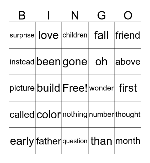 4th Term Sight Words Bingo Card
