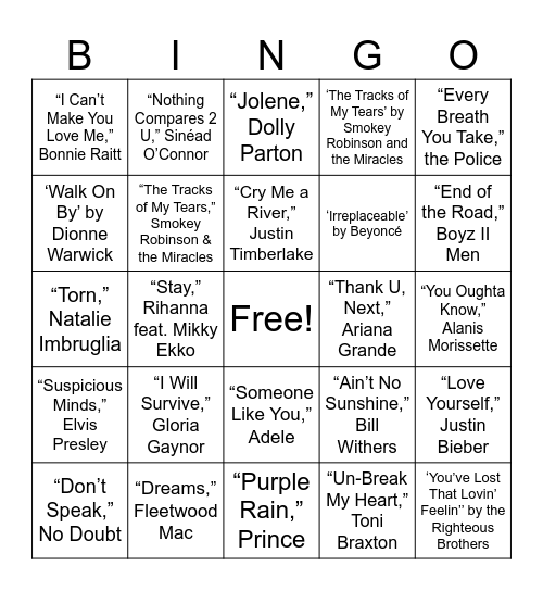 Break-Up Bingo Card