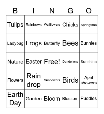 A spring Bingo Card