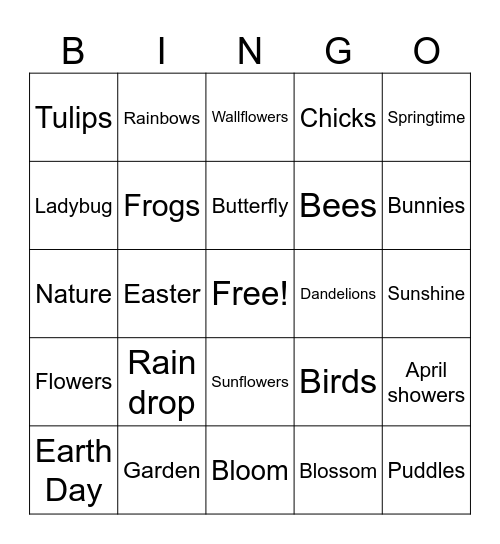 A spring Bingo Card