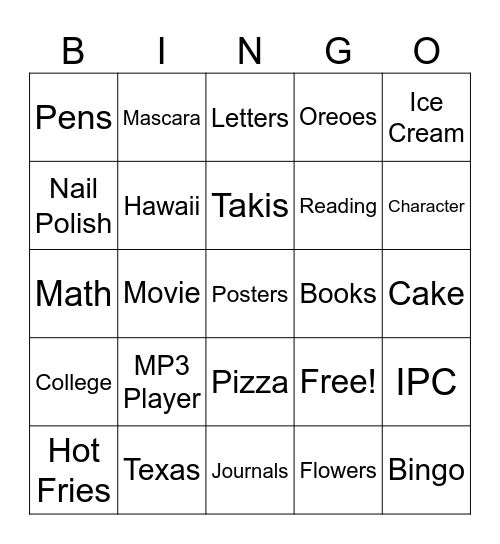 Random Words Bingo Card