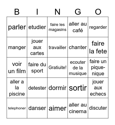Les Verbes Bingo Card