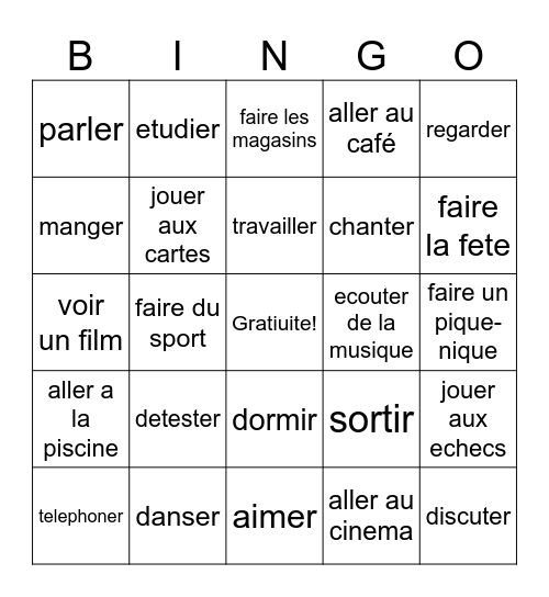 Les Verbes Bingo Card