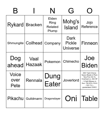 Shmungus Bingite Bingo Card