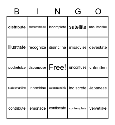 4.3 Real Words Bingo Card