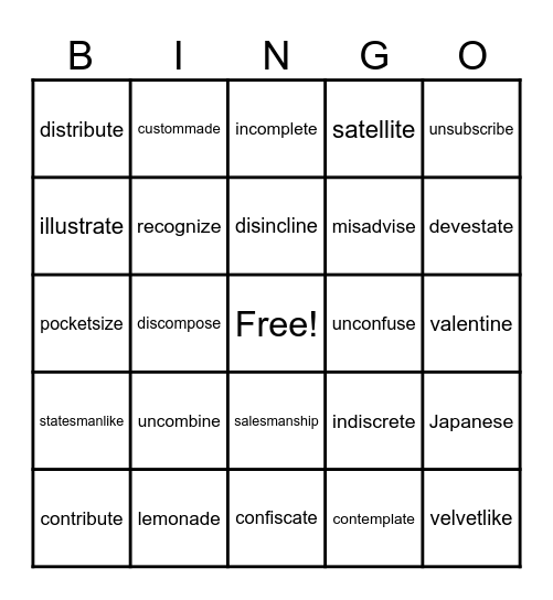 4.3 Real Words Bingo Card